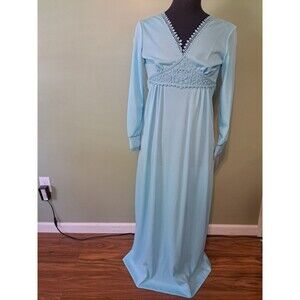 Vintage Blue  J.C. Penny V-Neck Long Sleeve Long Dress Gown Fashion 1960-1970.